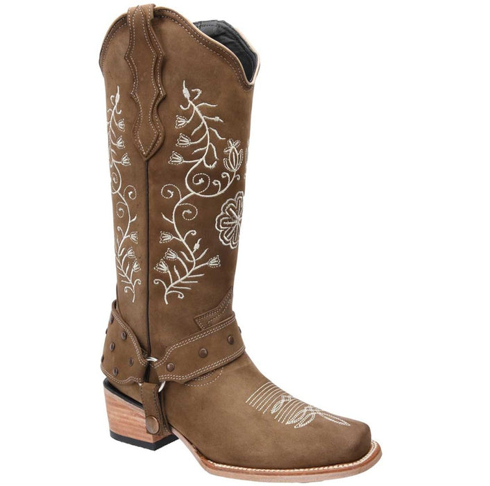 Botas de Cuero Horma Rodeo Nobuck para Mujer WD-487 - White Diamonds Boots