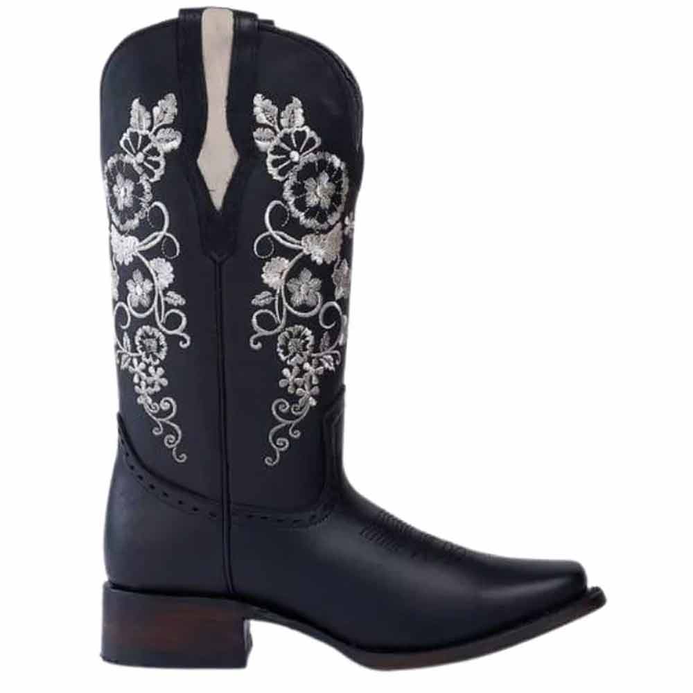 Botas de Cuero Horma Rodeo para Mujer Color Negro con Girasoles JB-1501NEG - Joe Boots