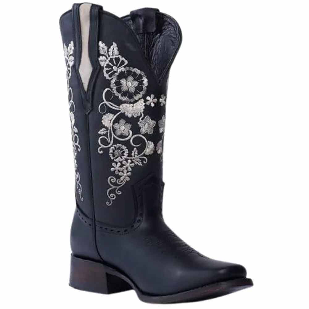 Botas de Cuero Horma Rodeo para Mujer Color Negro con Girasoles JB-1501NEG - Joe Boots