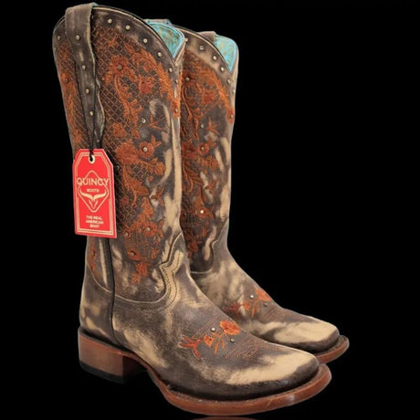 Botas de Cuero Lijado para Mujer en Horma Rodeo Color Tan Q3226231L - Quincy Boots