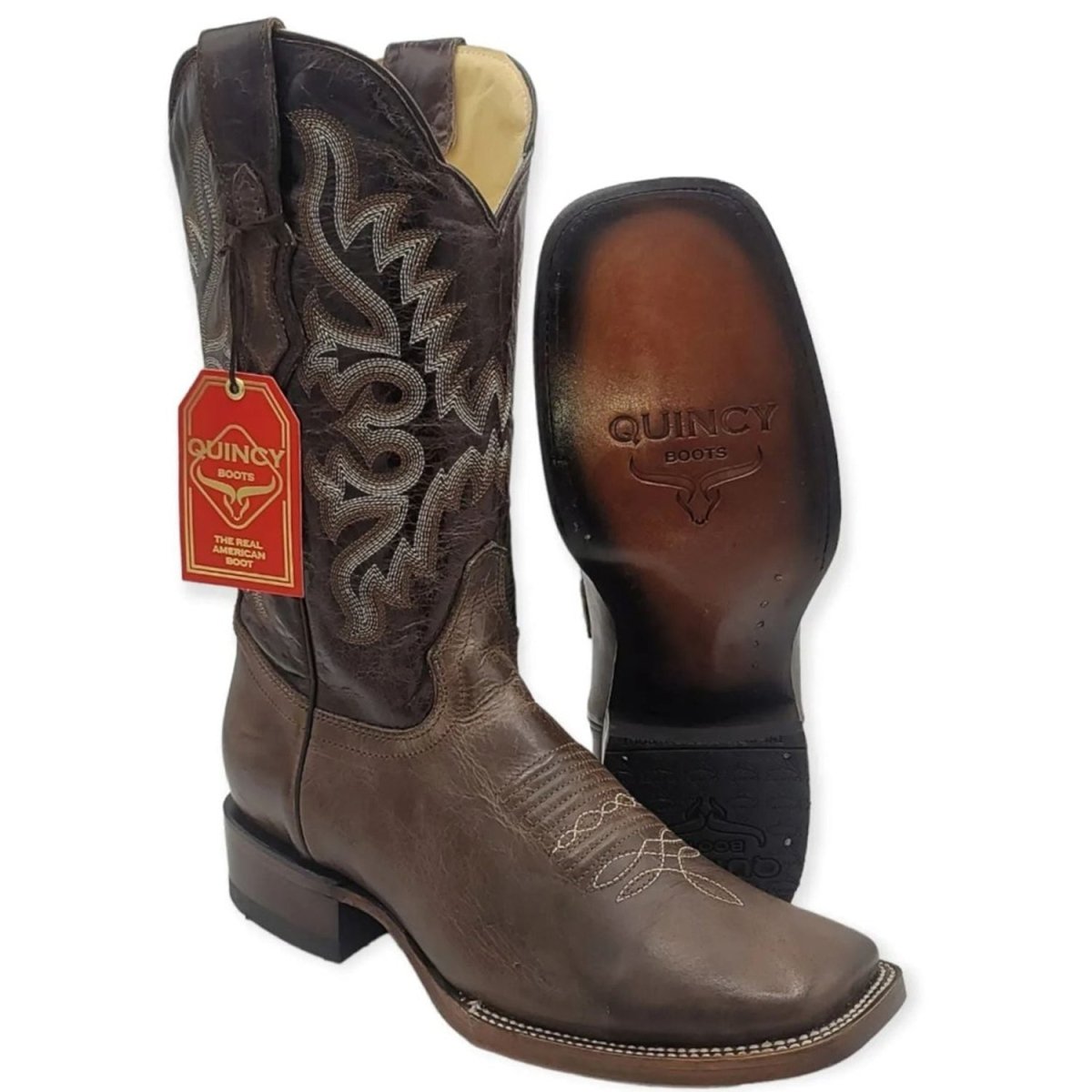 Botas de Cuero Napa Horma Rodeo Cuadrada Color Cafe Q822A5259 - Quincy Boots