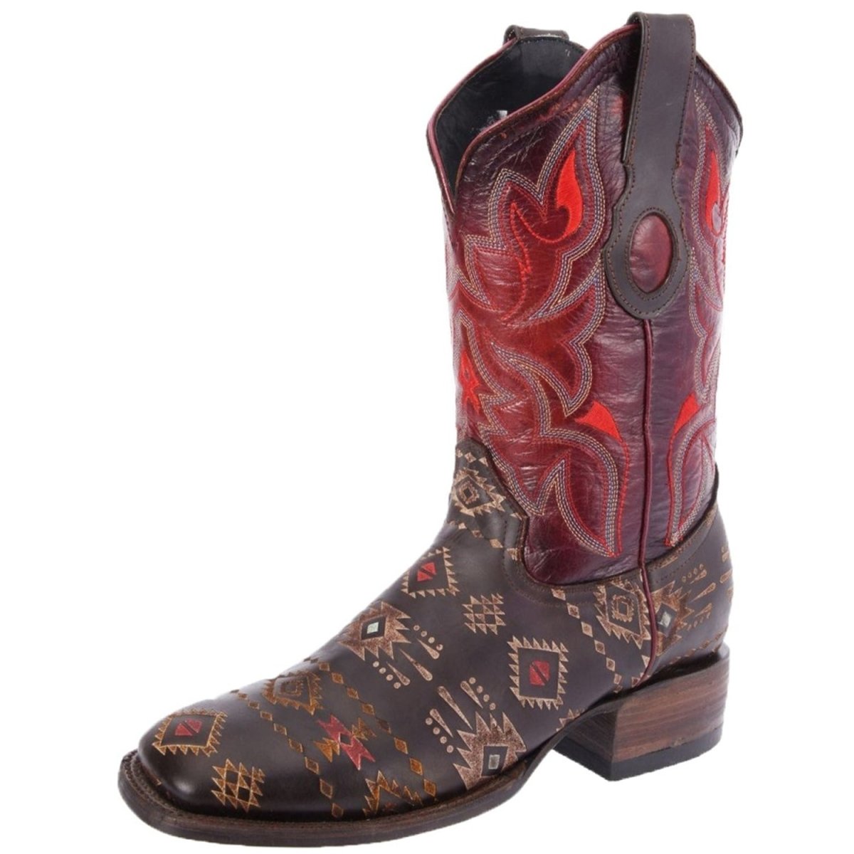 Botas de Cuero Napa Original Horma Rodeo Color Cafe y Rojo WD-339 - White Diamonds Boots