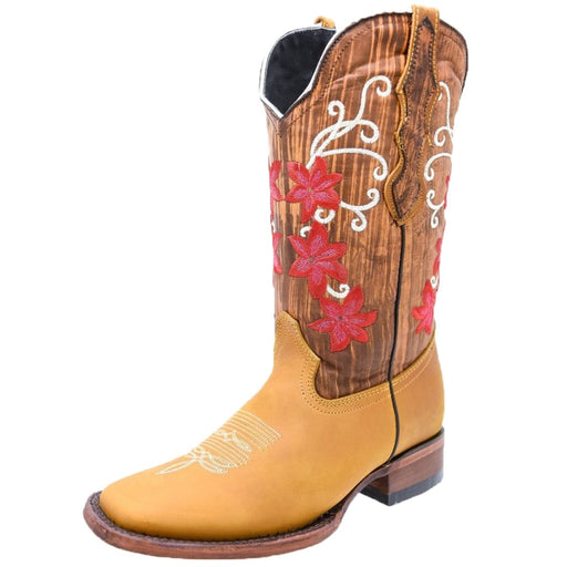 Botas de Cuero Nobuck Horma Rodeo para Mujer Color Miel WD-489 - White Diamonds Boots