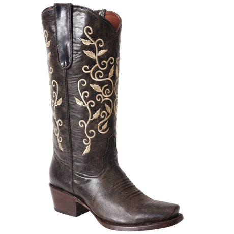 Botas de Cuero Original Horma Punta Recortada para Mujer Color Cafe WD-473 - White Diamonds Boots