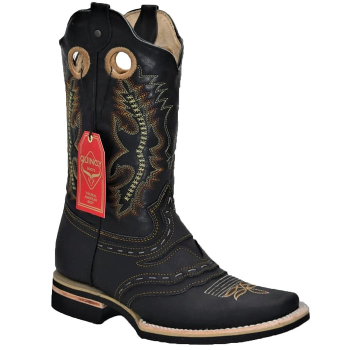 Botas de Cuero Original Horma Rodeo Cuadrada Color Negro Q811C6205 - Quincy Boots