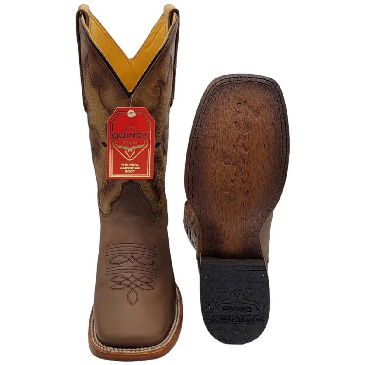 Botas de Cuero Original Horma Rodeo Cuadrada Color Tan Q822E6231 - Quincy Boots