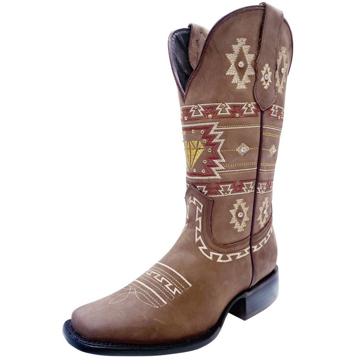 Botas de Cuero Original Horma Rodeo para Mujer Bordada Color Nogal WD-500 - White Diamonds Boots