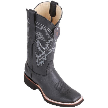 Western Genuine Wide Square Toe Grisly Leather Boots Black Color - Los Altos Boots SIde View
