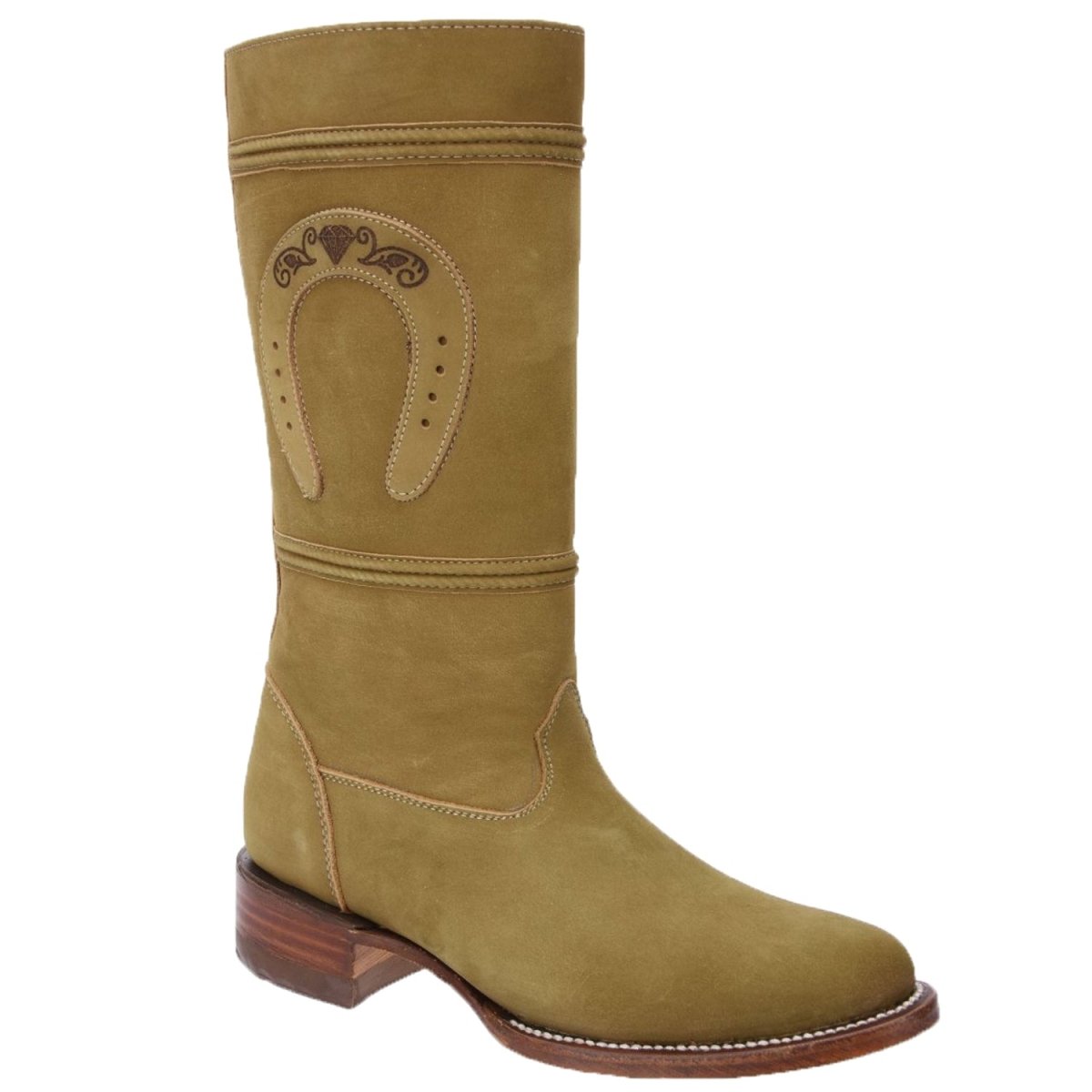 Botas de Escaramuza de Cuero Nobuck Original Color Topo WD-461 - White Diamons Boots