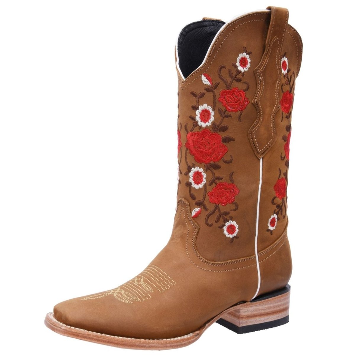 Botas de Gamuza Original Horma Rodeo para Mujer Color Topo con Flores ...