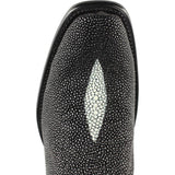 Western Genuine Stingray Single Stone Leather Square Dubai Toe Boots Black Color - Wild West Boots - Toe View 