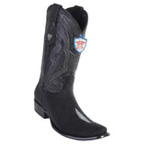 Western Genuine Stingray Single Stone Leather Square Dubai Toe Boots Black Color - Wild West Boots - Side View 