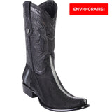 Western Genuine Stingray Row Stone Leather Square Dubai Toe Boots Black Color - Wild West Boots - Side View 