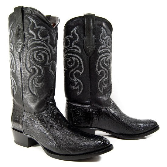 Western Genuine Ostrich Boots Round Toe Black Color - Los Altos Boots Pair view