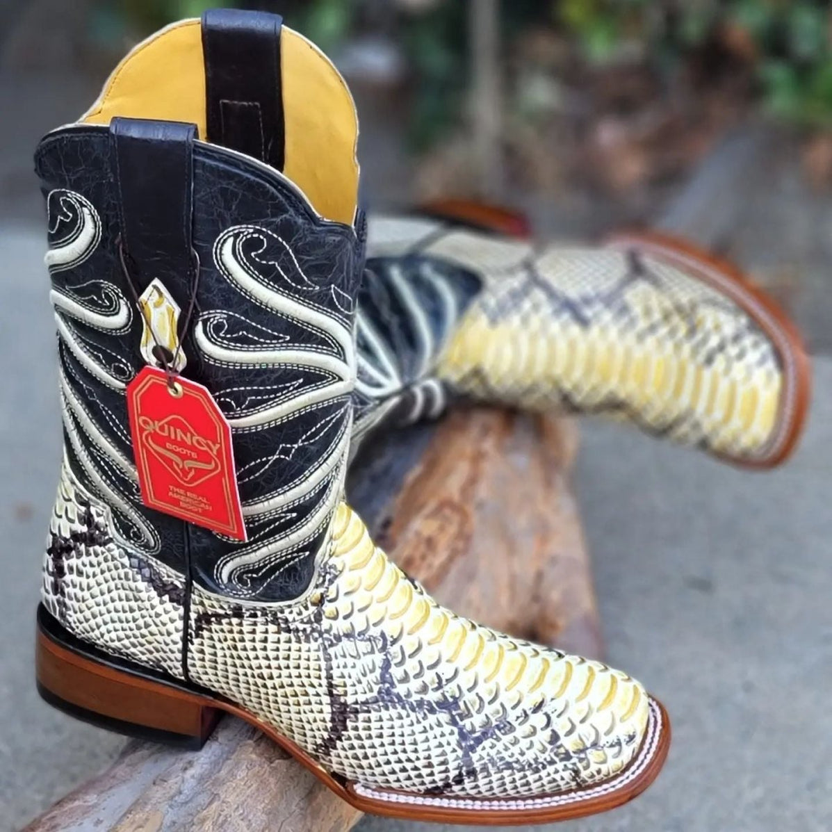 Botas de Piton Grabadas Horma Rodeo Cuadrada Color Natural ...