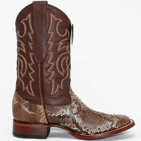 Western Genuine Python Square Wide Toe Rodeo Boots Rustic Brown Color – Los Altos Boots – Right Side View