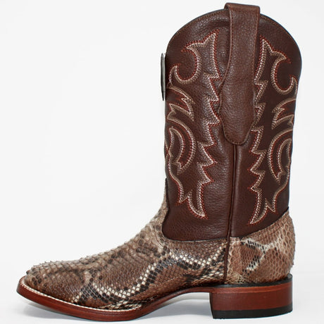 Western Genuine Python Square Wide Toe Rodeo Boots Rustic Brown Color – Los Altos Boots – Left Side View