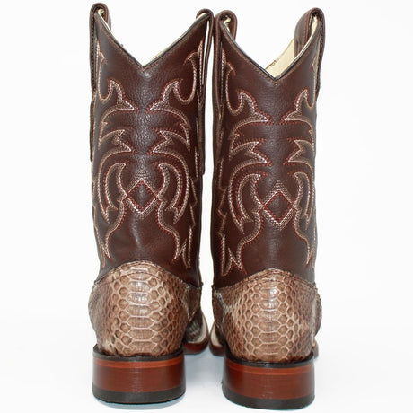 Western Genuine Python Square Wide Toe Rodeo Boots Rustic Brown Color – Los Altos Boots – Pair Back View