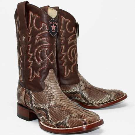 Western Genuine Python Square Wide Toe Rodeo Boots Rustic Brown Color – Los Altos Boots – Pair Side View