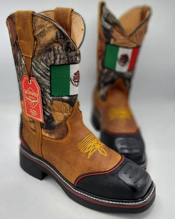 Botas de Trabajo Bandera de Mexico con Casco de Acero Q822RC6251 - Quincy Boots