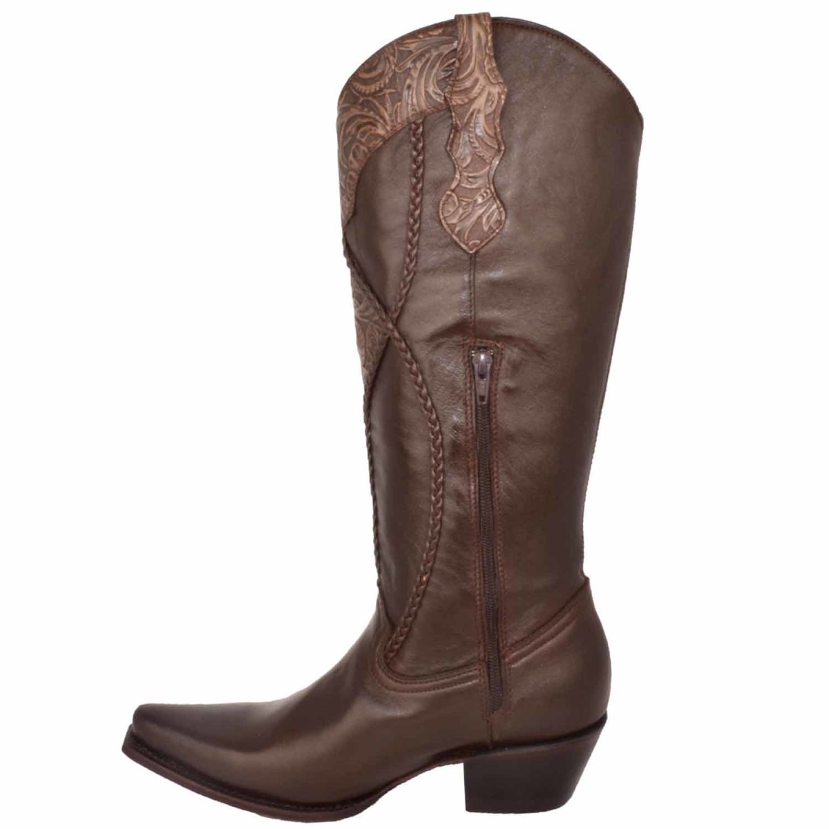 Botas de Tubo Alto de Cuero Horma Sonora para Mujer Color Cafe WD-526 - White Diamonds Boots