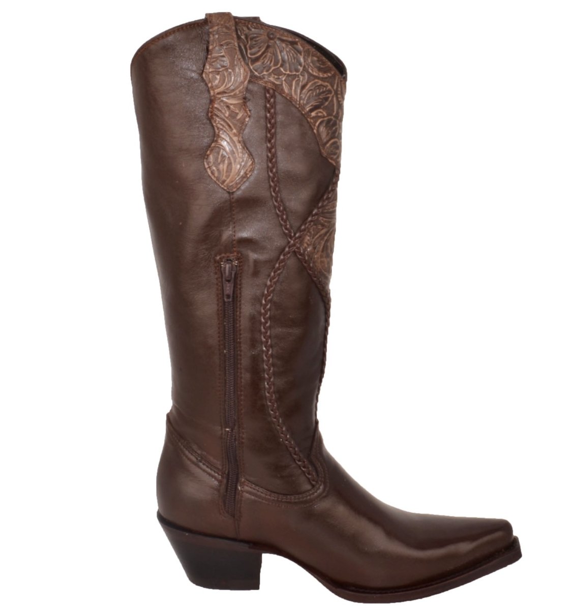 Botas de Tubo Alto de Cuero Horma Sonora para Mujer Color Cafe WD-526 - White Diamonds Boots