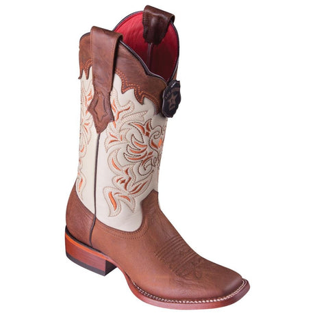 Western genuine Volcano Leather Wide Square Toe Female Boots Brown Color - Los Altos Boots Side View