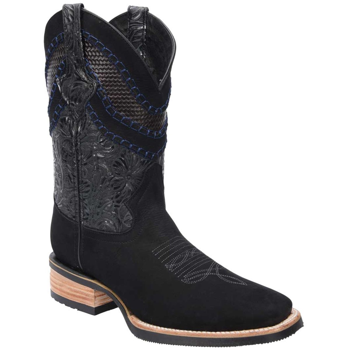 Botas Vaqueras de Cuero Nobuck Horma Rodeo en Color Negro ...