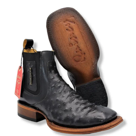 Botin de Avestruz Grabado con Punta Cuadrada Q82B0305 - Quincy Boots