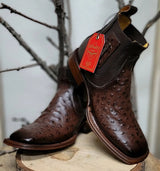 Botin de Avestruz Grabado con Punta Cuadrada Q82B0394 - Quincy Boots