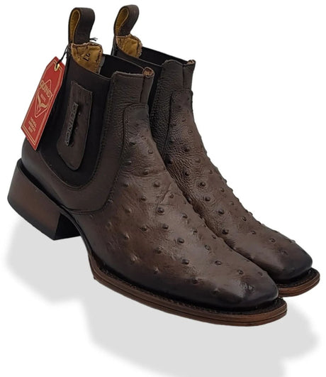 Botin de Avestruz Grabado con Punta Cuadrada Q82B0394 - Quincy Boots