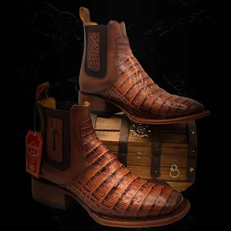 Botas de Cocodrilo Grabado Horma Dubai Cuadrada Color Cognac