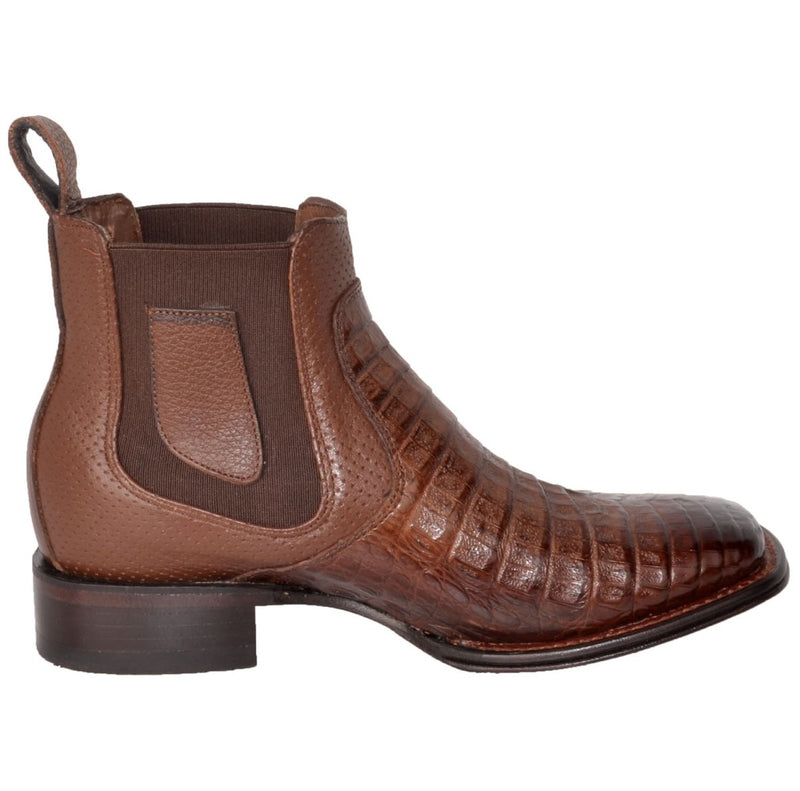 Botas Cortas de Cocodrilo Caiman Panza Original Punta Dubai Cuadrada Color Arena Difuminado - Wild West Boots