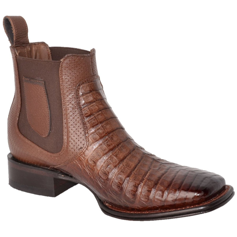 Botas Cortas de Cocodrilo Caiman Panza Original Punta Dubai Cuadrada Color Arena Difuminado - Wild West Boots main image 1