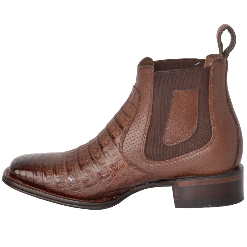 Botines de Cocodrilo Caiman Panza Original Punta Cuadrada Ancha Color Cafe - Los Altos Boots