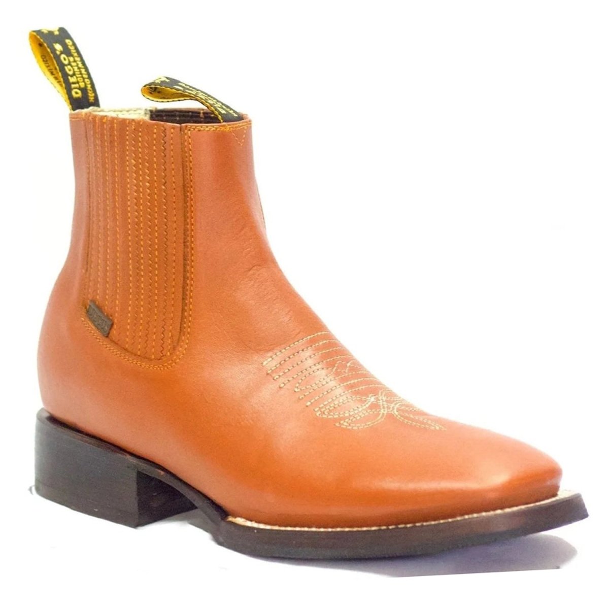 Botines Charros de Cuero Punta Cuadrada Color Miel con Medallon - Rodeo Imports