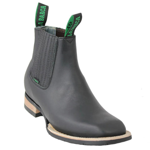 Charro Leather Boots Square Toe Rubber Sole La Barca Black