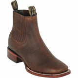 Western Genuine Leather Wide Square Toe Ankle Boots Walnut Color - Los Altos Boots Side View 