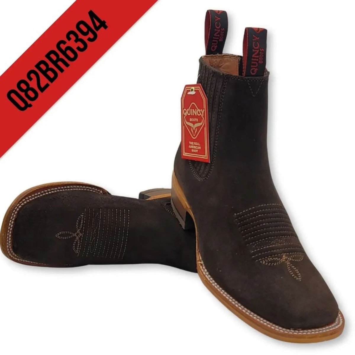 Botines Charros de Gamuza Original Punta Cuadrada Color Chocolate - Quincy Boots