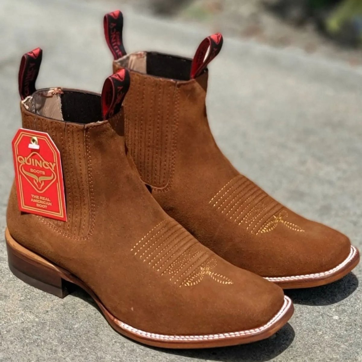 Botines Charros de Gamuza Original Punta Cuadrada Color Shedron Q82BR6350 - Quincy Boots
