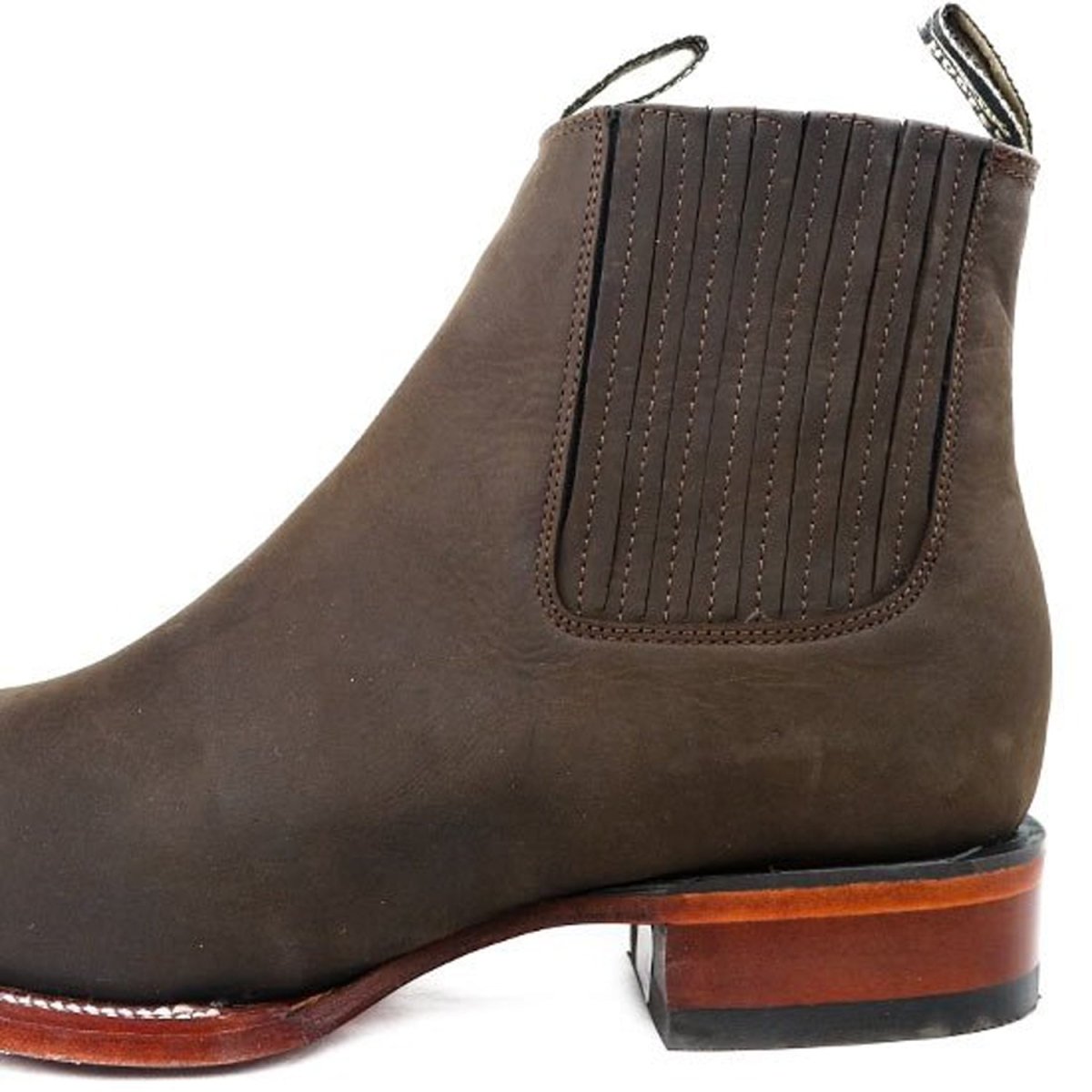 Western Genuine Suede Square Wide Toe Ankle Boots Brown Color – Los Altos Boots – Side View