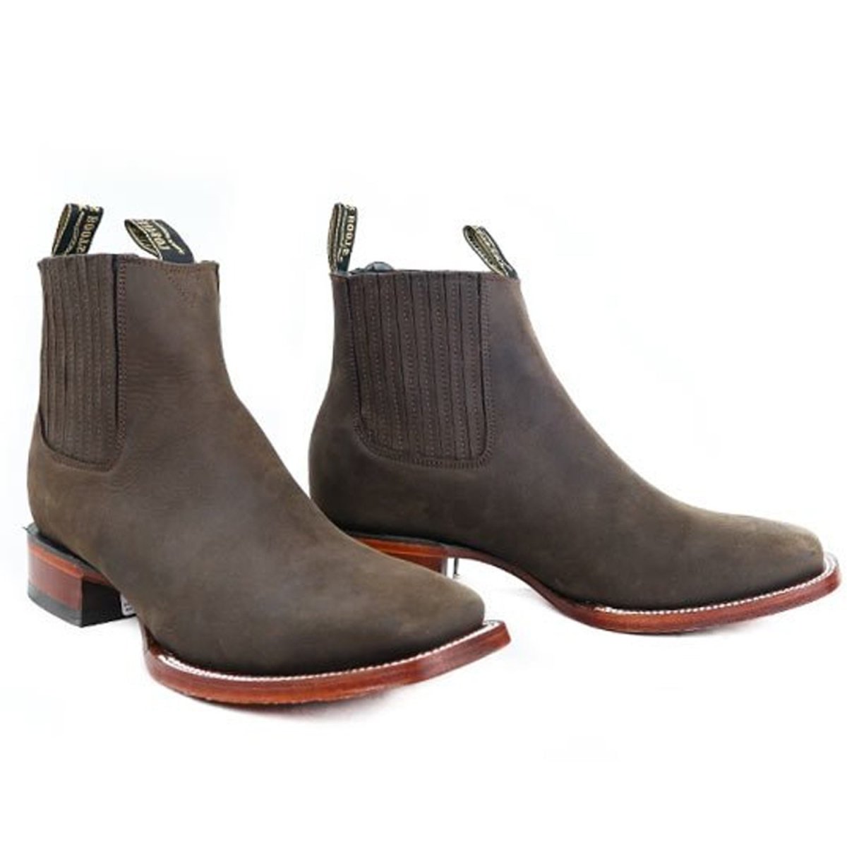 Western Genuine Suede Square Wide Toe Ankle Boots Brown Color – Los Altos Boots – Pair View