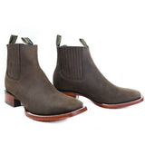 Western Genuine Suede Square Wide Toe Ankle Boots Brown Color – Los Altos Boots – Pair View