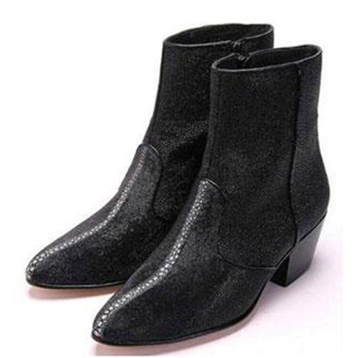 Genuine Stingray Pointed Toe Ankle Boots with Zipper Black Color – Los Altos Boots – Pair View