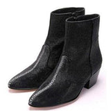 Genuine Stingray Pointed Toe Ankle Boots with Zipper Black Color – Los Altos Boots – Pair View