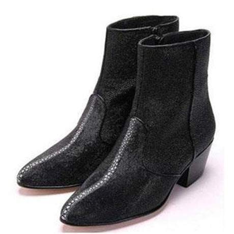 Genuine Stingray Pointed Toe Ankle Boots with Zipper Black Color – Los Altos Boots – Pair View