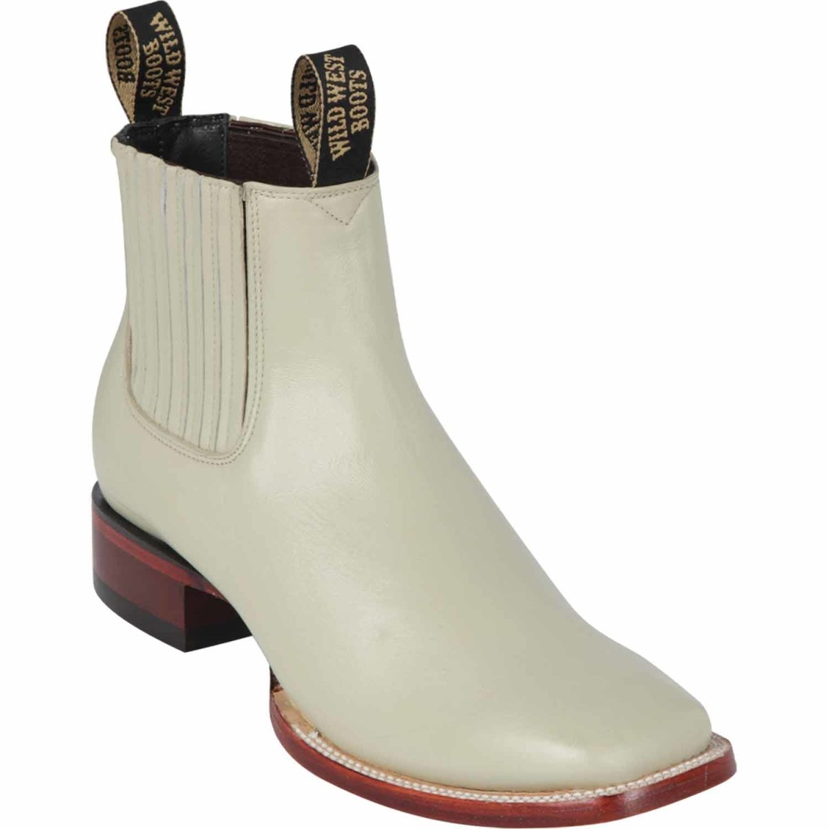 Western Genuine Deer Square Toe Ankle Boots Winter White Color - Wild West Boots - Side View 