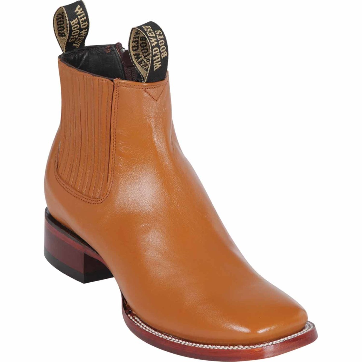Western Genuine Deer Square Toe Ankle Boots Honey Color - Wild West Boots - Side View 