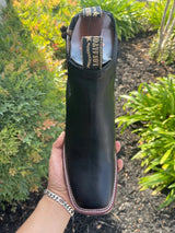 Wester Genuine leather Wide Square Ankle Boots Black Color - Los Altos Boots Top View 