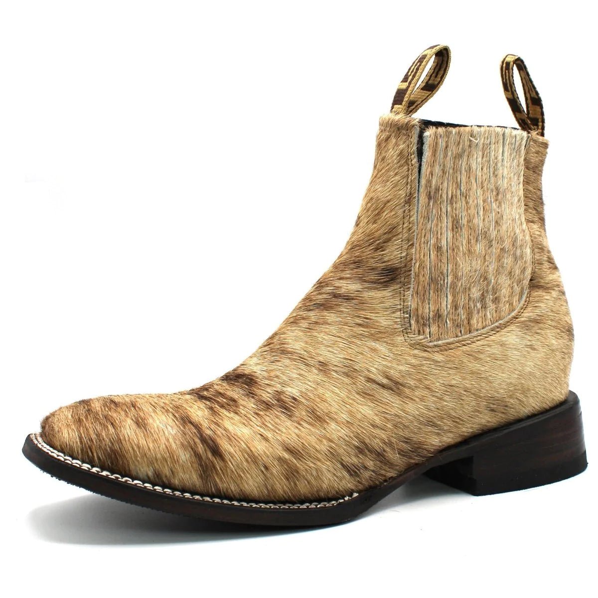 Botines Charros Punta Cuadrada con Pelo de Vaca Color Beige - Hooch Boots